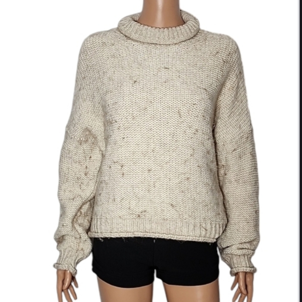 By Anthropologie‎ Wool Alpaca Oatmeal Turtleneck Knit Sweater Women's Size M